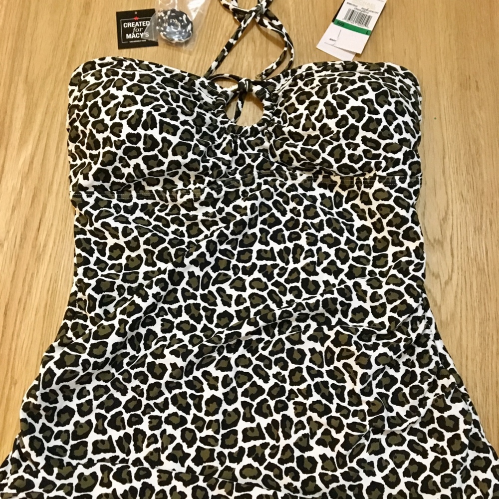 MICHAEL KORS Leopard O-Ring Halter Bandeau Top